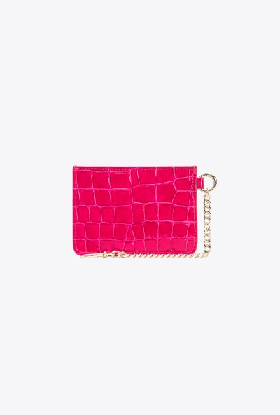 Pinko Galleria Card Holder In Shiny Coloured Croc-print Leather In  Pink-light Gold
