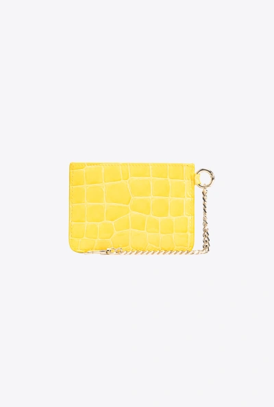 Pinko Galleria Card Holder In Shiny Coloured Croc-print Leather In Sun Yellow-light Gold