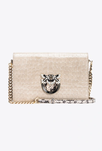 Pinko Galleria Classic Love Bag Click In Crocodile- And Reptile-print Leather In Neutral