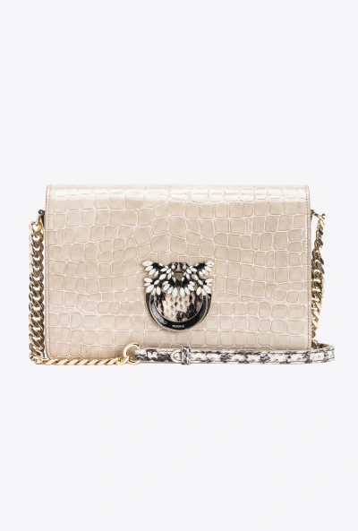 Pinko Galleria Classic Love Bag Click In Crocodile- And Reptile-print Leather In Sand-light Gold