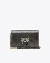 Pinko Galleria Classic Love Bag Click In Shiny Crocodile-print Leather In Black-light Gold