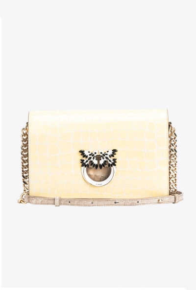 Pinko Galleria Classic Love Bag Click In Shiny Two-tone Crocodile-print Leather
