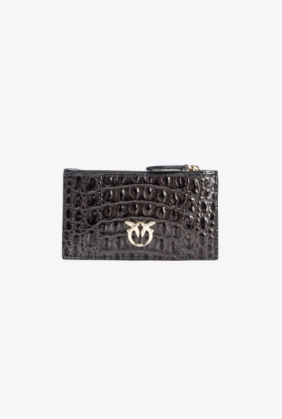 Pinko Galleria Croc-print Card Holder In Black-light Gold