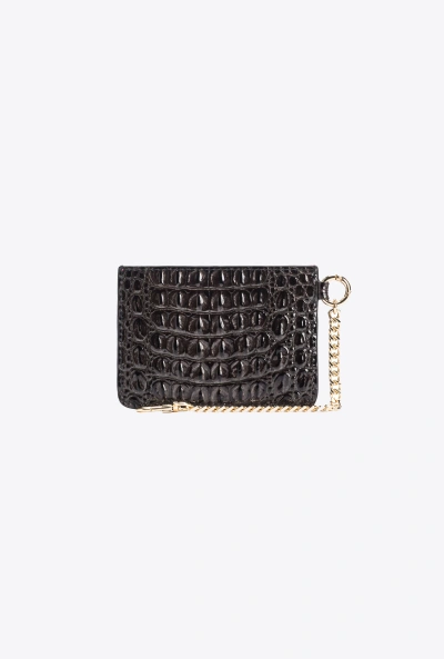 Pinko Galleria Croc-print Leather Card Holder In Black-light Gold