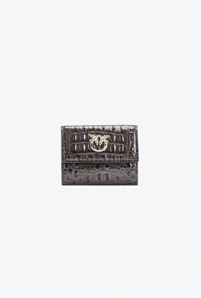 Pinko Galleria Croc-print Small Wallet In Nero-light Gold