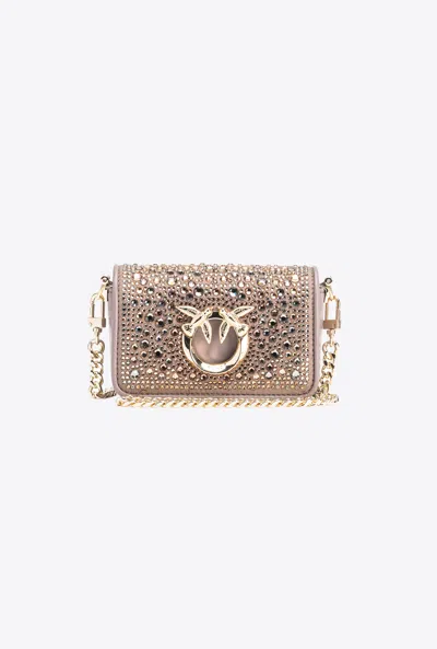 Pinko Galleria Full-rhinestone Micro Love Bag Click In Beige - Fer-or Clair