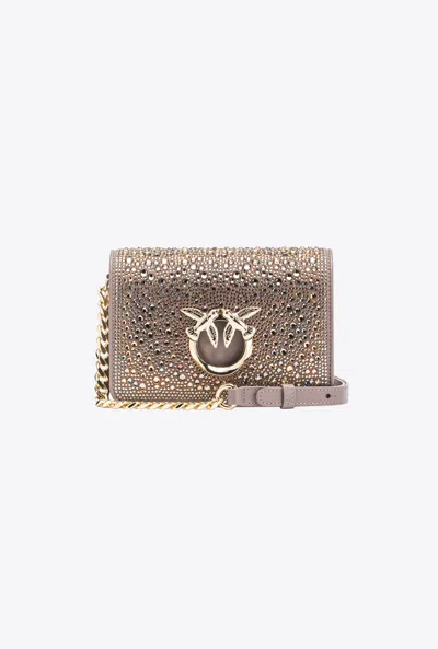 Pinko Galleria Full-rhinestone Mini Love Bag Click In Beige - Fer-or Clair