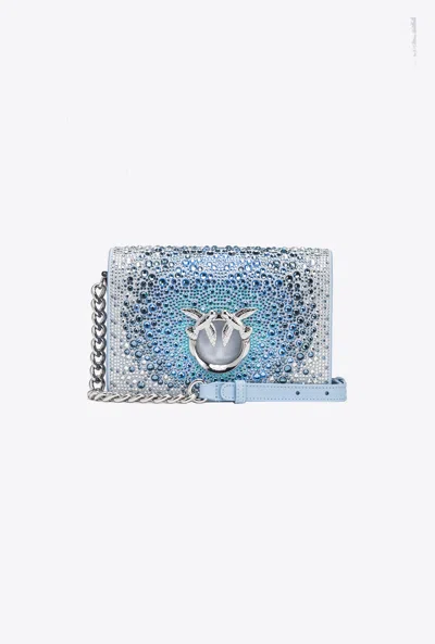 Pinko Galleria Full-rhinestone Mini Love Bag Click In Bleu Éther-nickel Brillant