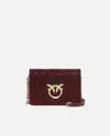 Pinko Galleria Full-rhinestone Mini Love Bag Click In Cordovan Tan-light Gold