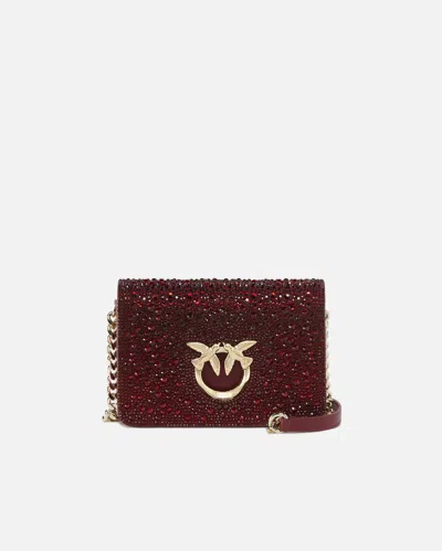 Pinko Galleria Full-rhinestone Mini Love Bag Click In Cordovan Tan-light Gold