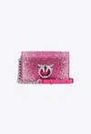 Pinko Galleria Full-rhinestone Mini Love Bag Click In Fuchsia Pink-shiny Nickel
