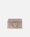 Pinko Galleria Full-rhinestone Mini Love Bag Click In Mauve Pâle-or Clair