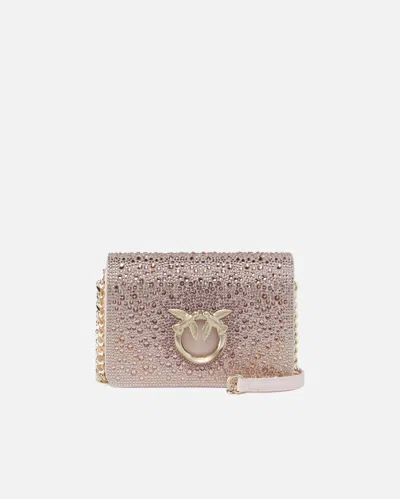 Pinko Galleria Full-rhinestone Mini Love Bag Click In Mauve Pâle-or Clair