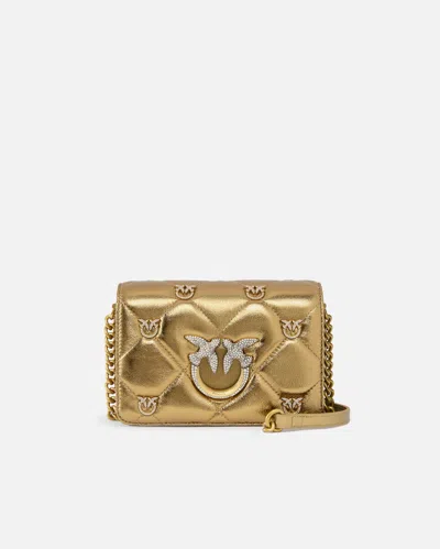 Pinko Galleria Golden Quilted Love Bag With Bird Detailing In Bronzo-bronzo