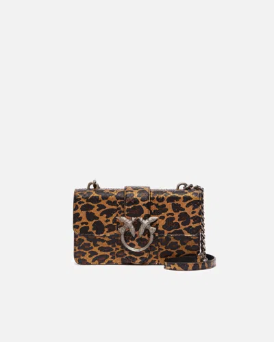 Pinko Galleria Love Bag Crossbody Bag In Spotted Reptile Skin In Or/noir-vieil Argent