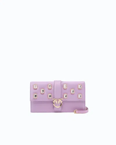 Pinko -  Galleria Love Bag One Flat Medium Hand-held Clutch In Leather And Satin With Chatons