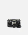 Pinko Galleria Love Bag Puff Crossbody Bag In Quilted Patent Leather In Black-light Gold
