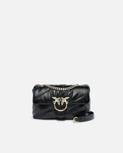 Pinko Galleria Love Bag Puff Crossbody Bag In Quilted Patent Leather In Black-light Gold