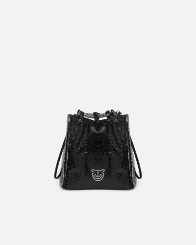 PINKO PINKO GALLERIA MINI BUCKET BAG IN SHINY REPTILE SKIN