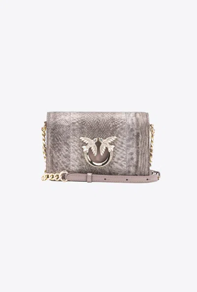 Pinko Galleria Mini Click Shoulder Bag In Glitter Reptile In Beige - Fer-or Clair