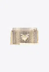 Pinko Galleria Mini Click Shoulder Bag In Glitter Reptile In Foin-or Clair