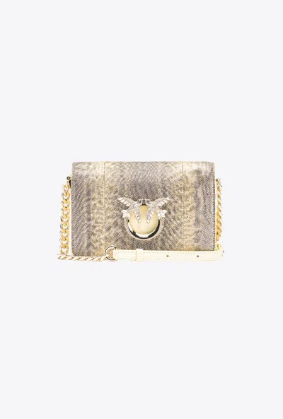 Pinko Galleria Mini Click Shoulder Bag In Glitter Reptile In Foin-or Clair