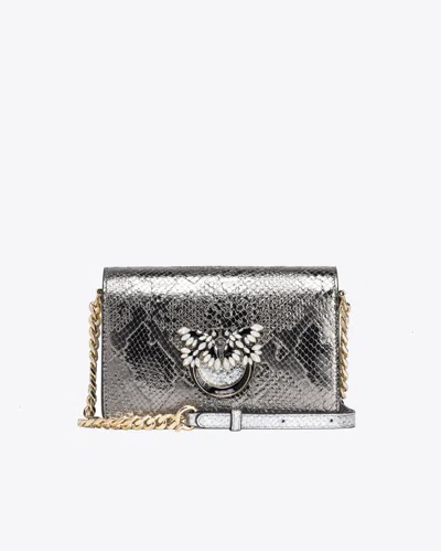 Pinko Galleria Mini Love Bag Click In Punched Reptile Skin In Iehl