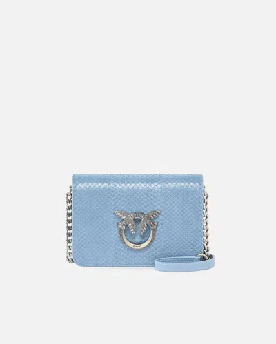 Pinko Galleria Mini Love Bag Crossbody Bag In Shiny Reptile Skin In Bleu Poudré-vieil Argent