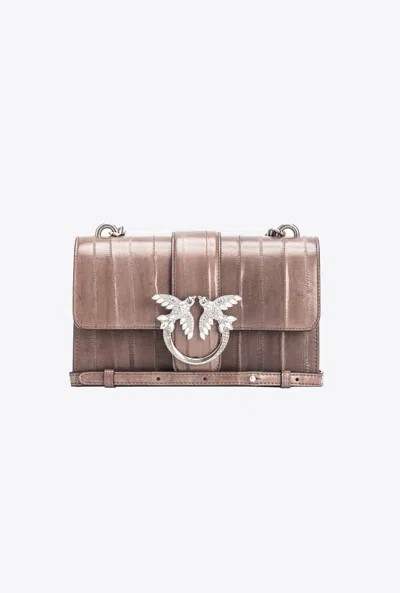 Pinko Galleria Mini Love Bag One In Eel Skin In Beige - Ferro-old Silver