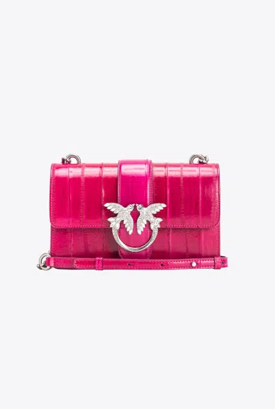 Pinko Galleria Mini Love Bag One In Eel Skin In Pink -old Silver