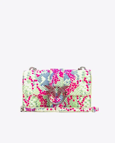 Pinko Mini Love Bag One Pitone Flock  Galleria In Fucsia/verde/blu-old Silver
