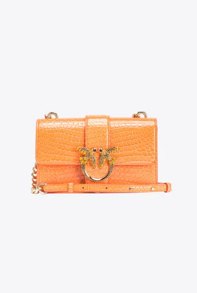Pinko Galleria Mini Love Bag One In Shiny Coloured Crocodile-print Leather In Orange