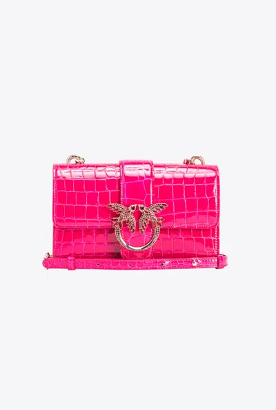 Pinko Galleria Mini Love Bag One In Shiny Coloured Crocodile-print Leather In Pink -light Gold