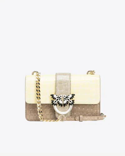 Pinko Galleria Mini Love Bag One In Shiny Two-tone Crocodile-print Leather In S14l