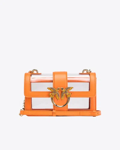 Pinko Mini Love Bag One Light Transparent In  Galleria In Arancione+trasparente-light Gold