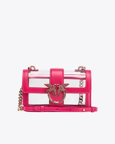 Pinko Mini Love Bag One Light Transparent In  Galleria In Fucsia+trasparente-light Gold
