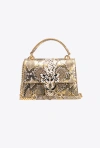 Pinko Galleria Mini Love Bag Top Handle Light In Laminated Reptile-print Leather In Or/gris-or