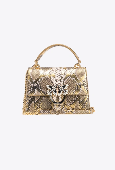 Pinko Galleria Mini Love Bag Top Handle Light In Laminated Reptile-print Leather In Or/gris-or