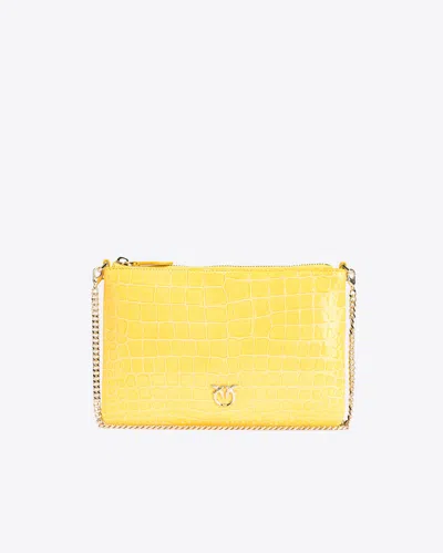 Pinko Classic Flat Love Bag Cocco Lucido Colorato  Galleria In Sun Yellow-light Gold