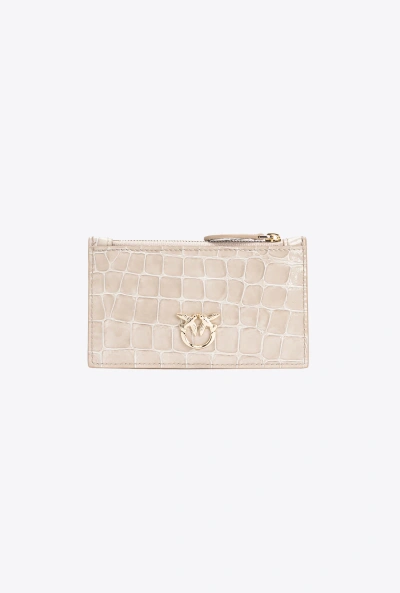 Pinko Galleria Shiny Croc-print Card Holder In Sand-light Gold