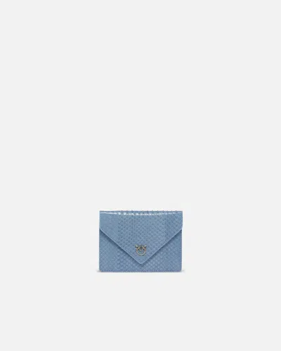 Pinko Galleria Small Pouch In Shiny Reptile Skin In Dusty Blue-old Silver