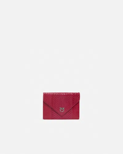Pinko Galleria Small Pouch In Shiny Reptile Skin In Fuchsia-cactus Flower-old Silver