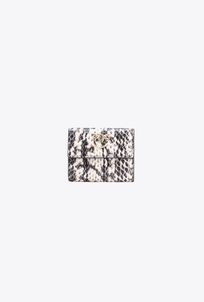 Pinko Galleria Small Wallet In Reptile-print Leather In White/black-light Gold