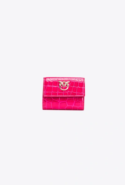 Pinko Galleria Small Wallet In Shiny Coloured Crocodile-print Leather In  Pink-light Gold