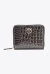 Pinko Galleria Square Wallet In Glossy Crocodile Leather In Noir-or Clair