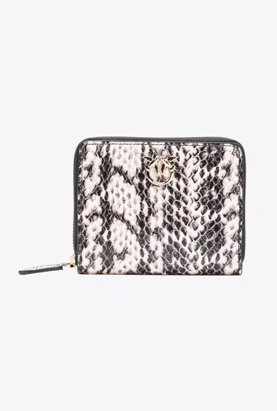 Pinko Galleria Square Wallet With Two-tone Python Print In Blanc/noir-or Clair