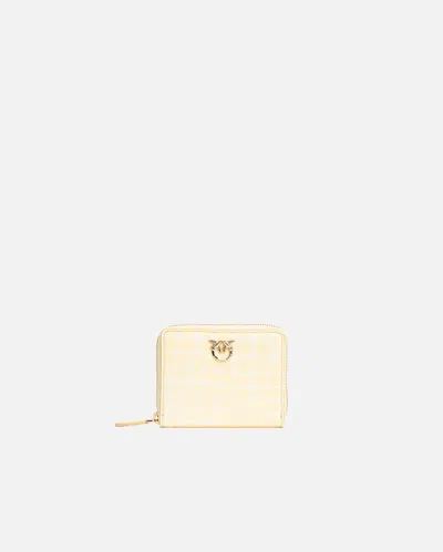 Pinko Square Zip Around Wallet In Shiny Coconut By  Galleria In Hay-light Gold
