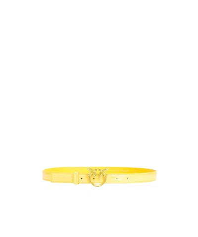 PINKO PINKO GALLERIA THIN 2CM SHINY COLOURED CROC-PRINT BELT WITH LOVE BIRDS BUCKLE