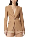 Pinko Tailored Brown Blazer With Satin Finish And Structured Shoulders In Brown Wood Thrush