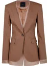 Pinko Tailored Brown Blazer With Satin Finish And Structured Shoulders In Brown